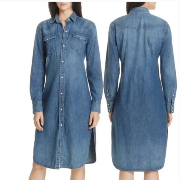 Polo Ralph Lauren Western Denim Knee Length Shirt Dress [size M] - Picture 8 of 12